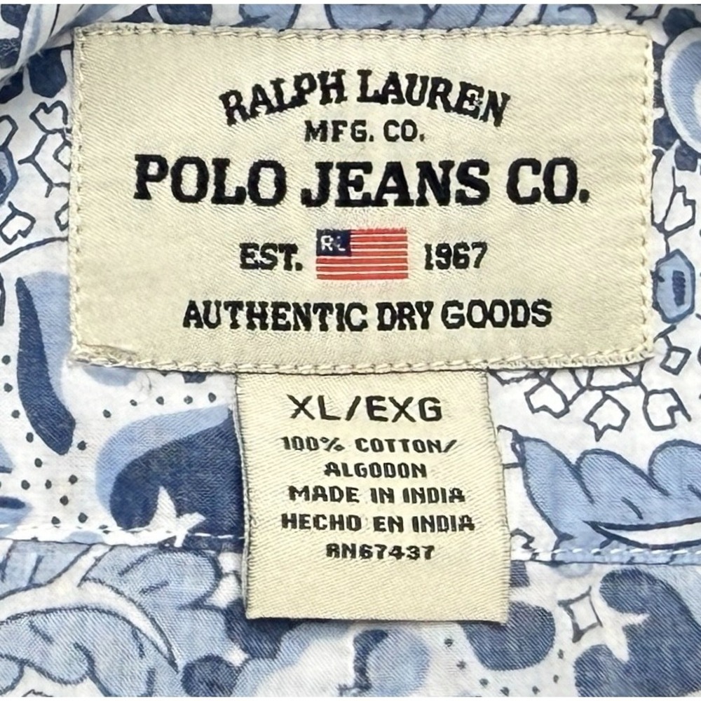 Ralph Lauren Polo Jeans Co. Vtg Men's Flower Pattern Long Sleeve Shirt Size XL - Picture 5 of 9